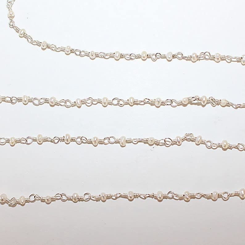 freshwater pearl natural semi-precious gemstone beads silver rosary chain for a necklace, earrings, anklet, and bracelet making.