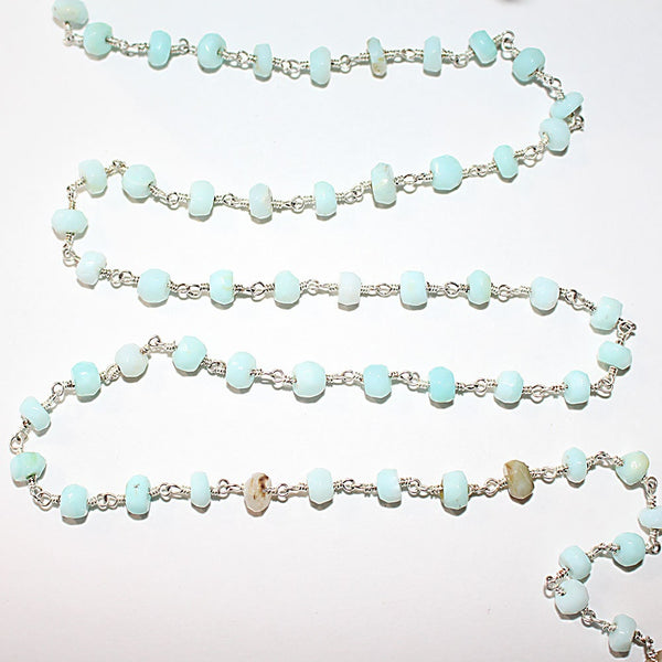 peruvian opal natural semi-precious gemstone beads silver rosary chain for a necklace, earrings, anklet, and bracelet making.