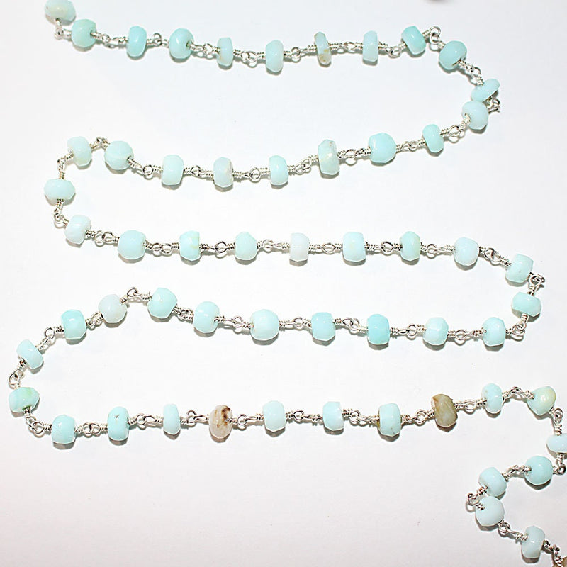 peruvian opal natural semi-precious gemstone beads silver rosary chain for a necklace, earrings, anklet, and bracelet making.