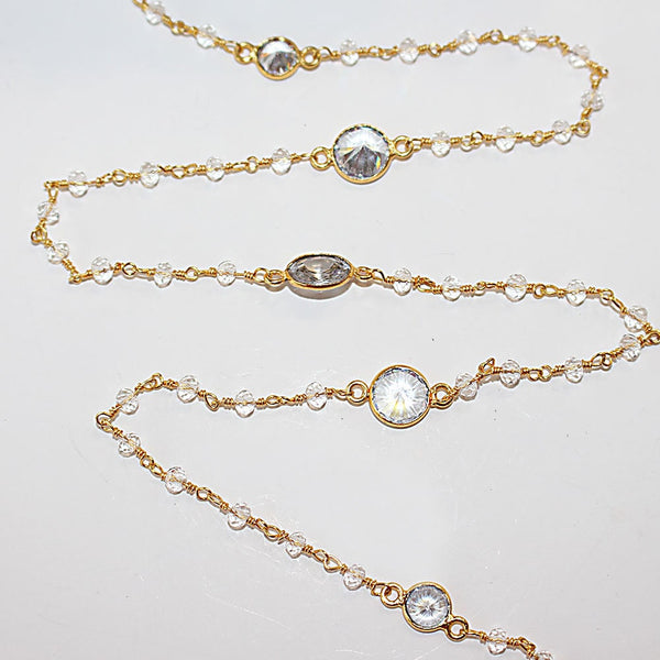 clear quartz bezel semi-precious gemstone beads 24k gold plated over silver rosary chain for a necklace, earrings, anklet, and bracelet making.