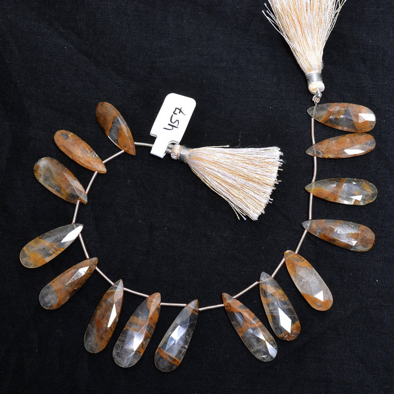 Yellow Phantom Quartz Faceted Long Pear 4 inch Bead Strand 8X23-8.5X25mm & 49 Cts Natural Semi Precious Gemstone Birthstone Women Jewelry