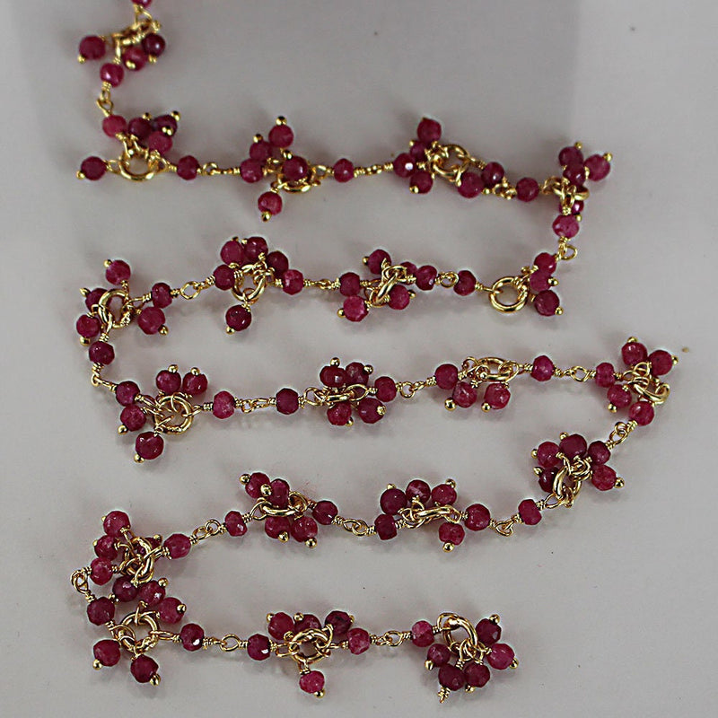 ruby semi-precious gemstone beads 24k gold plated over silver rosary chain for a necklace, earrings, anklet, and bracelet making.