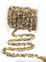 multi color semi-precious gemstone beads 24k gold plated over silver rosary chain for a necklace, earrings, anklet, and bracelet making.