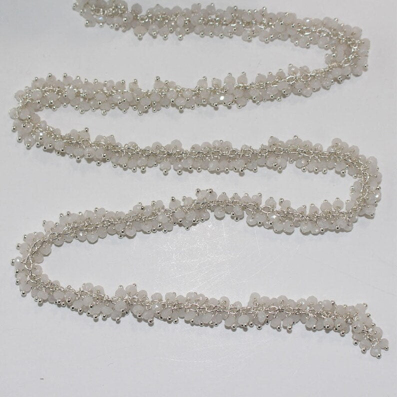 white chalcedony Mystic semi-precious gemstone beads 24k gold plated over silver rosary chain for a necklace, earrings, anklet, and bracelet making.