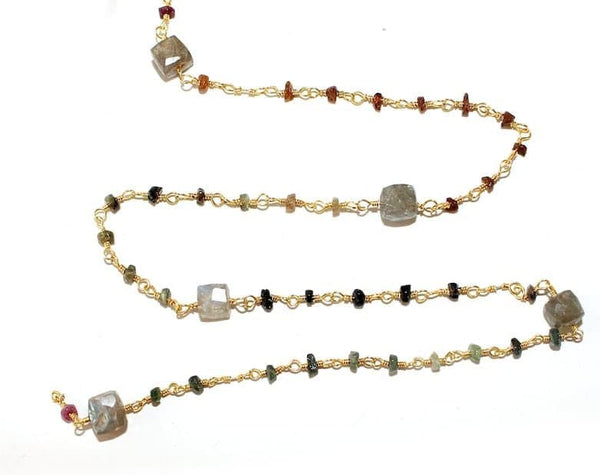 multi tourmaline & Labradorite Box semi-precious gemstone beads 24k gold plated over silver rosary chain for a necklace, earrings, anklet, and bracelet making.