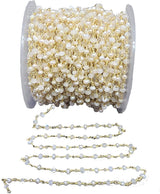 rainbow moonstone & freshwater pearl semi-precious gemstone beads 24k gold plated over silver rosary chain for a necklace, earrings, anklet, and bracelet making.