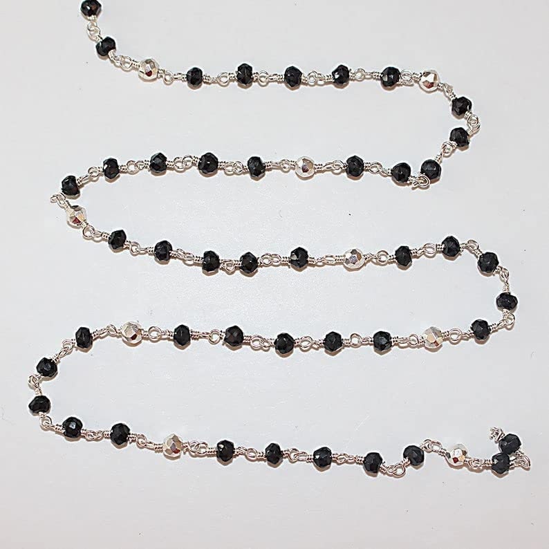 black pyrite semi-precious gemstone beads 24k gold plated over silver rosary chain for a necklace, earrings, anklet, and bracelet making.