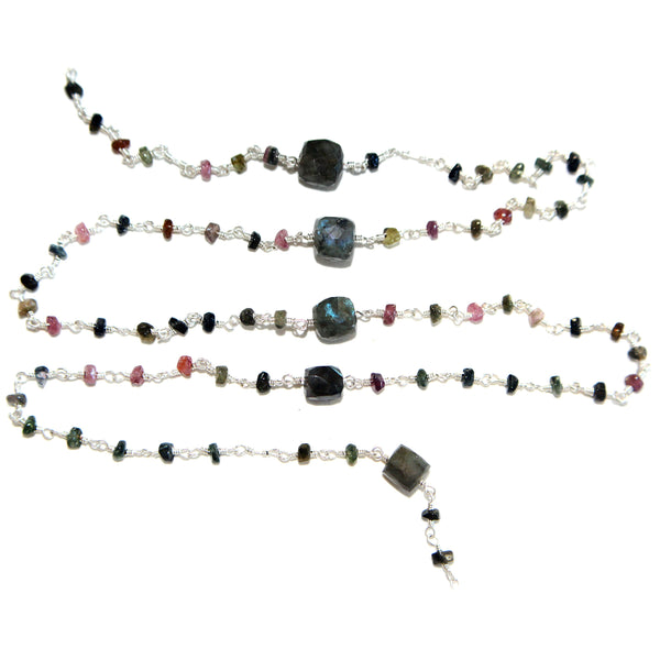 multi tourmaline & labradorite box semi-precious gemstone beads 24k gold plated over silver rosary chain for a necklace, earrings, anklet, and bracelet making.