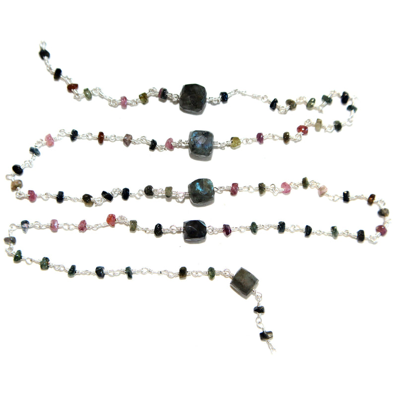 multi tourmaline & labradorite box semi-precious gemstone beads 24k gold plated over silver rosary chain for a necklace, earrings, anklet, and bracelet making.