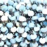 blue white gemstone bead chain 24k gold plated over silver, women jewelry making necklaces, earrings, and bracelets bead chain.
