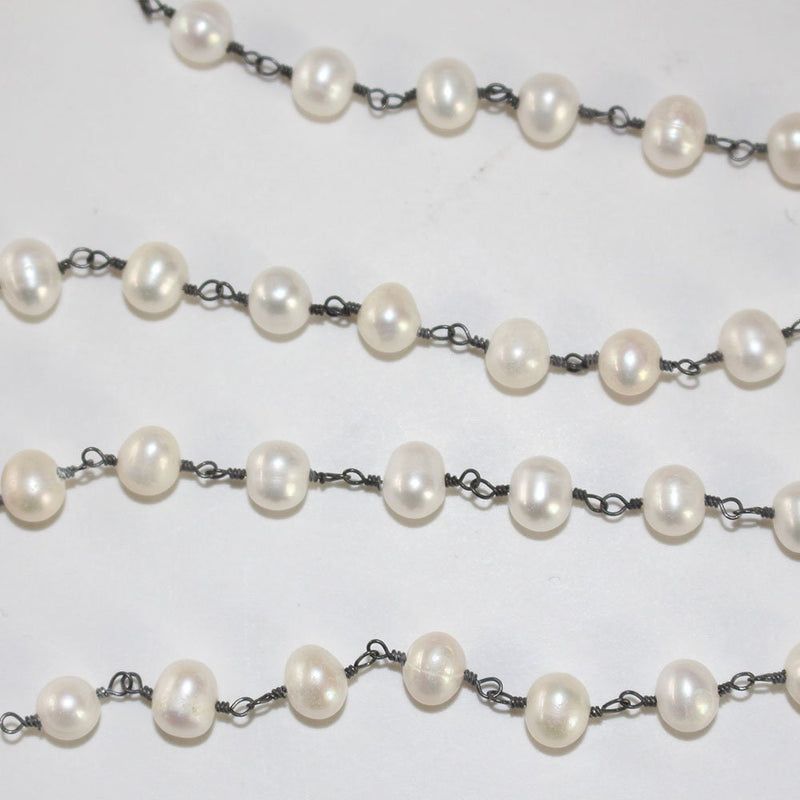 freshwater pearl semi-precious gemstone beads 24k gold plated over silver rosary chain for a necklace, earrings, anklet, and bracelet making.