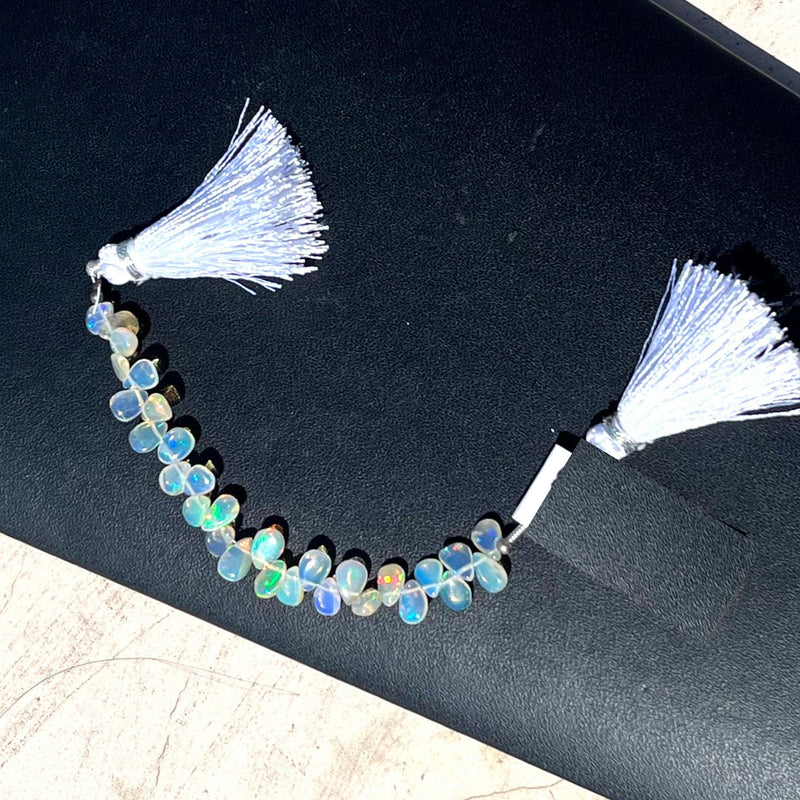 Ethiopian Opal White natural semi precious gemstone bead strands, pear shaped bead strand, smooth bead size 4mm handmade gemstone bead strand 11.5 Carat, women jewelry making necklaces, earrings, and bracelets bead strands.