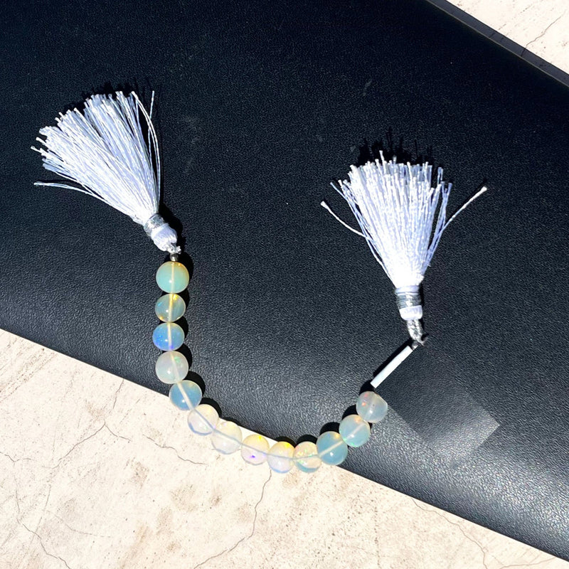 Ethiopian Opal White natural semi precious gemstone bead strands, round shaped bead strand, smooth bead size 3-4mm handmade gemstone bead strand 25.5 Carat, women jewelry making necklaces, earrings, and bracelets bead strands.
