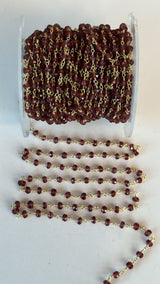 Handmade Rhodolite Garnet Rosary Chain, 24K Gold Plated, Jewelry Making