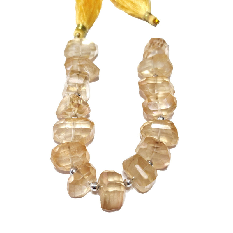 Peach Quartz Faceted Unusual 8 inch Bead Strand Natural Semi Precious Gemstone Birthstone DIY Women Jewelry Making Necklace Earrings Craft