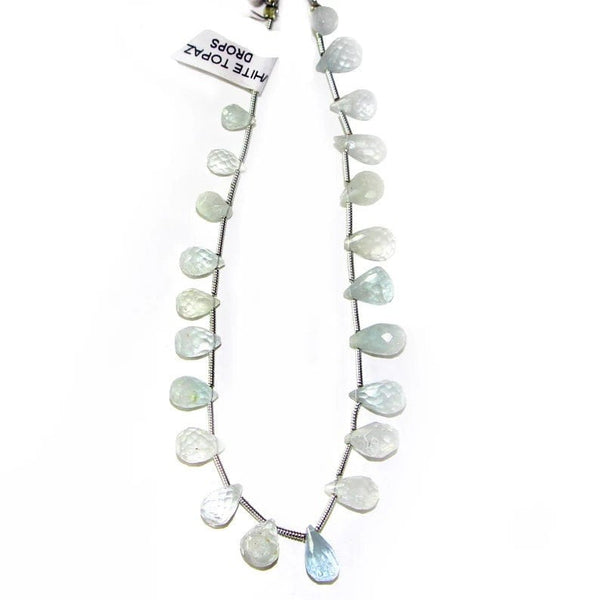 White Topaz Faceted Drop 8 inch Bead Strand Natural Semi Precious Gemstone Birthstone DIY Women Jewelry Making Necklace Earrings Craft