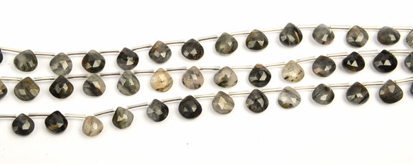 Natural Black Rutilated Quartz Faceted Heart Beads – 8 Inch Strand | Jewelry Making Supplies