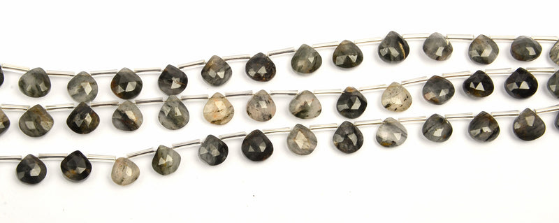 Black Rutilated Quartz Faceted Heart 8 inch Bead Strand Natural Semi Precious Gemstone Birthstone DIY Women Jewelry Making Necklace Earrings