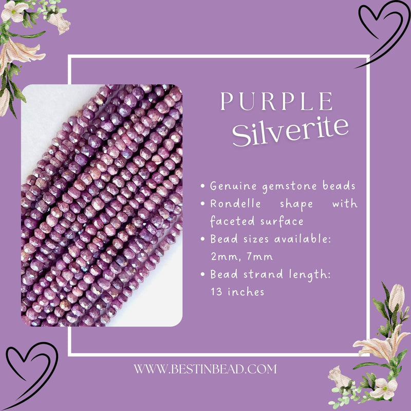 Purple Silverite Rondelle Shaped Natural Semi Precious Gemstone Beads