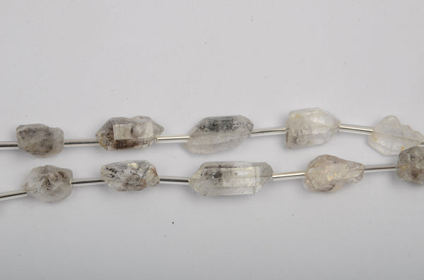 Natural Herkimer Diamond Quartz Smooth Tumble Beads – 8 Inch Strand, Clear Gemstone | Jewelry Making