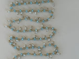 Blue Peruvian Chalcedony Beaded Handmade Rosary Chain 24K gold plated over silver Women Jewelry Making Necklace Chain Anklet Wholesale Price