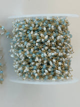 Blue Peruvian Chalcedony Beaded Handmade Rosary Chain 24K gold plated over silver Women Jewelry Making Necklace Chain Anklet Wholesale Price