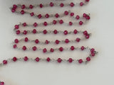 Ruby Quartz 3mm Beaded Rosary Chain, Silver Plated Jewelry Making