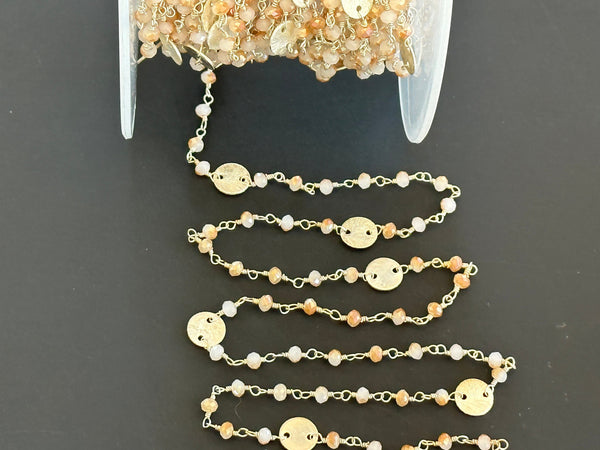 Mystic Fire Opal Gemstone Faceted Rondelle Bead 3mm 24K Gold Plated Over Silver Rosary Coin Chain - Women Jewelry Making Necklace Wholesale