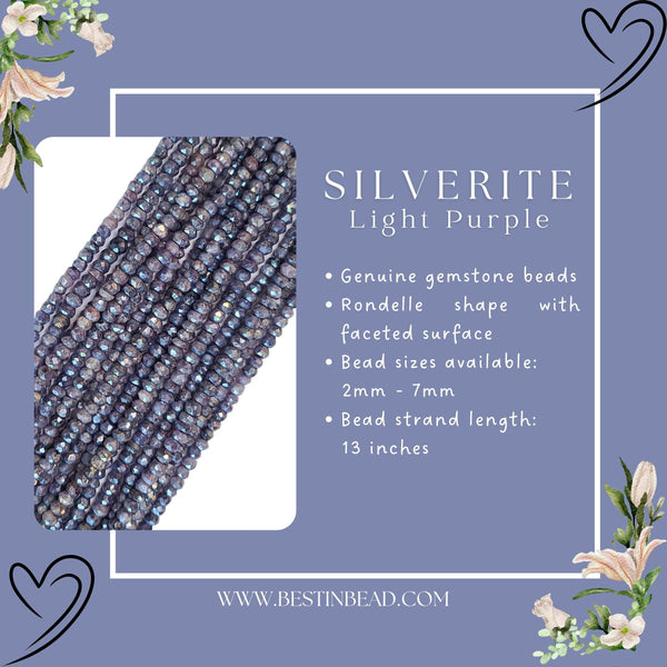 Light Purple Silverite Rondelle Gemstone Beads