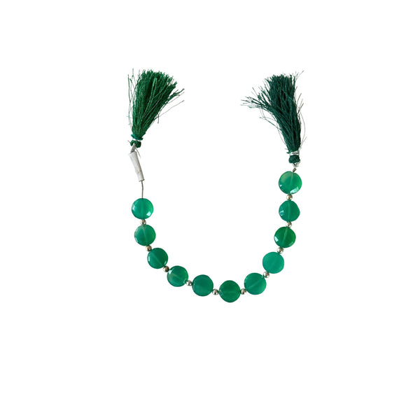 Natural Green Onyx Faceted Coin Beads – AAA Green Gemstone Strand, 10x12mm | Jewelry Making