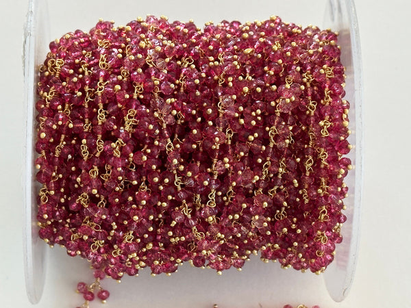 Ruby Quartz Beaded Handmade Rosary Chain 24K gold plated over silver Women Jewelry Making Necklace Chain DIY Anklet Bracelet Wholesale Price
