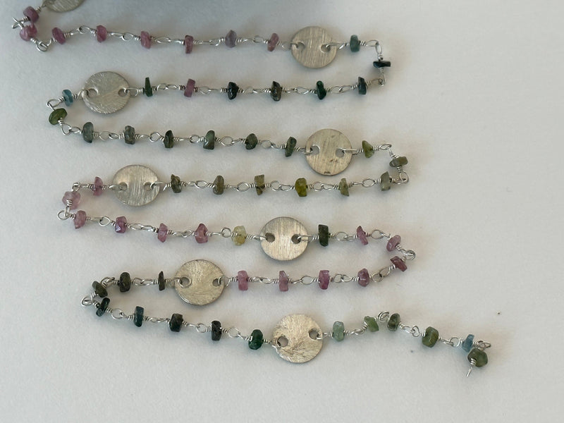 Multi Tourmaline 2mm Beaded Handmade Rosary Chain silver Women Jewelry Making Necklace Chain Chakra DIY Anklet Bracelet Wholesale Price