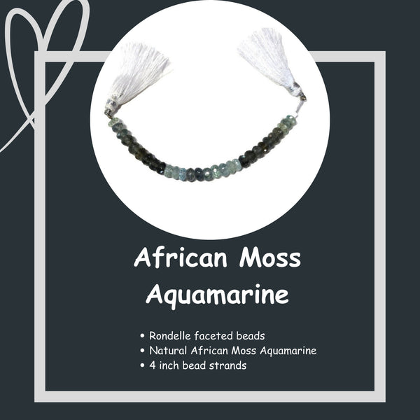 African Moss Aquamarine Natural Rondelle Bead Strand