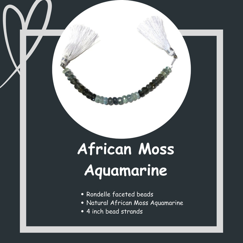 African Moss Aquamarine Natural Rondelle Bead Strand