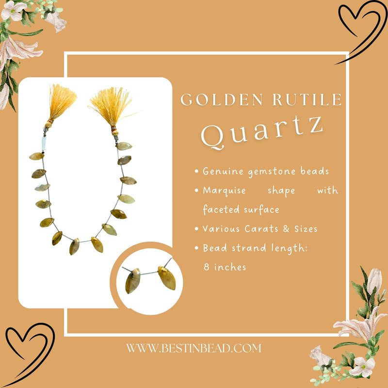 Golden Rutilated Quartz Marquise Beads