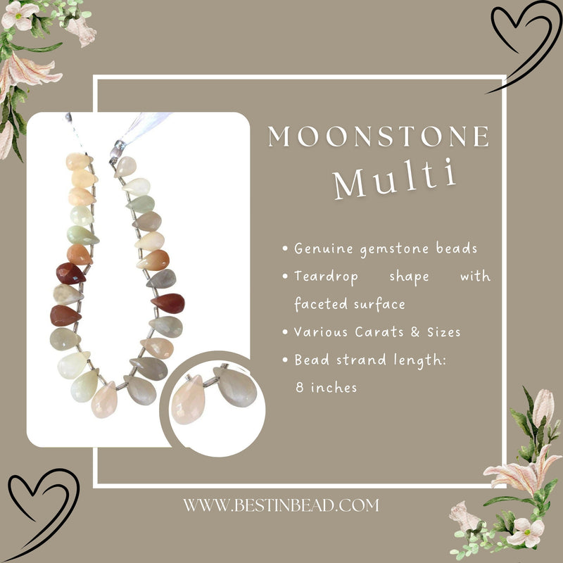 Multi Moonstone Teardrop Bead Strand
