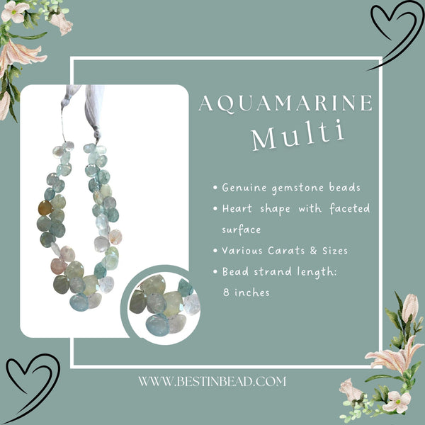 Multi Aquamarine Heart Bead Strand