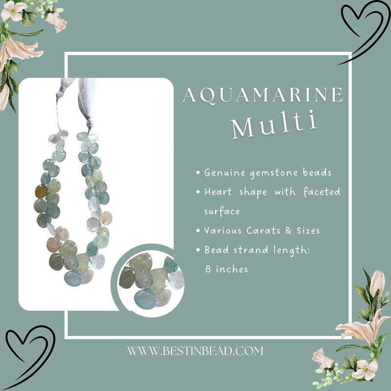 Multi Aquamarine Heart Bead Strand