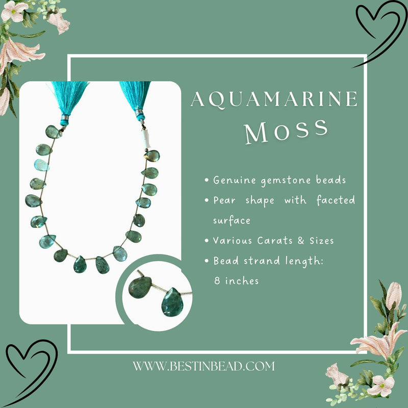 Moss Aquamarine Faceted Pear Beads