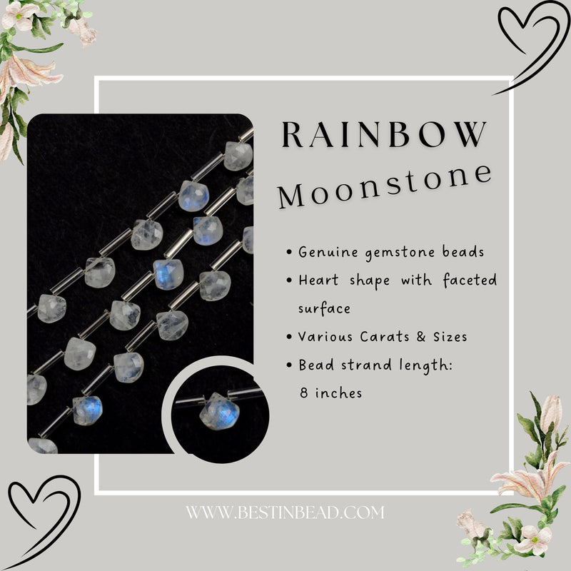Rainbow Moonstone Heart Bead Strand