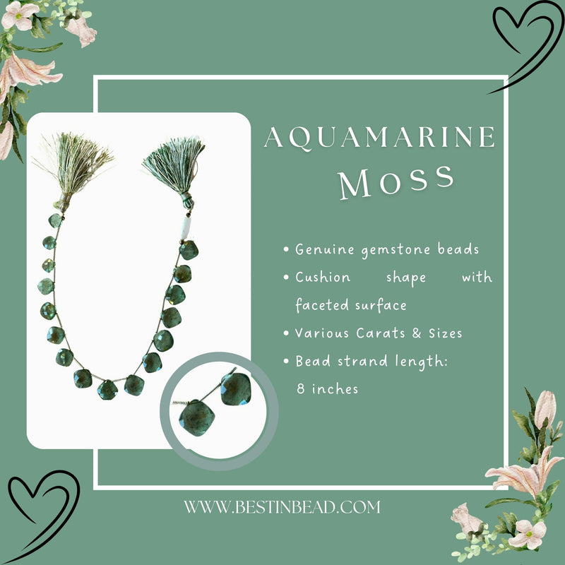 Moss Aquamarine Faceted Cushion Beads