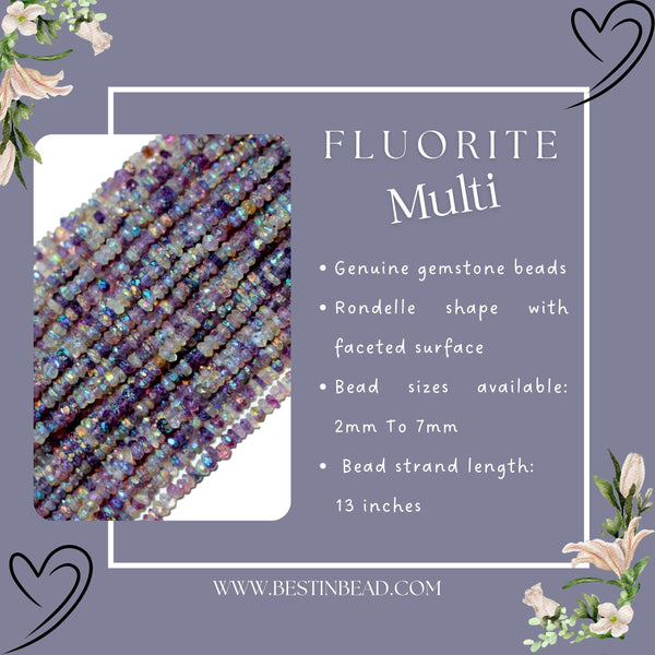 Natural Multi Fluorite Faceted Rondelle Beads – AAA Rainbow Gemstone Strand, 3-4mm | Jewelry Making