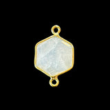 Rainbow Moonstone Hexagon Pendant - Boho Chic Gemstone Necklace with 24kt Gold Elegance