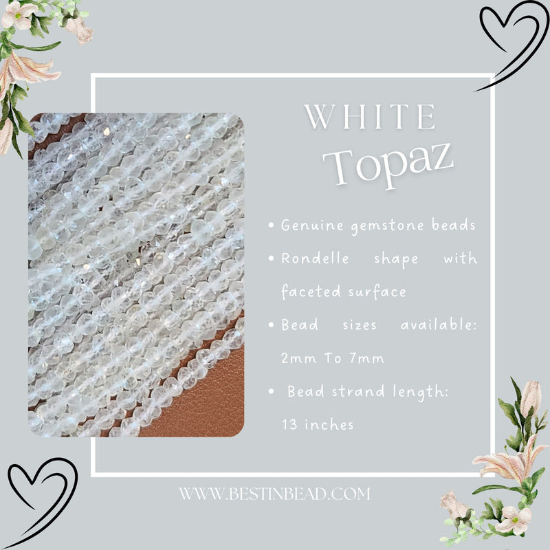 White Topaz Rondelle Gemstone Beads