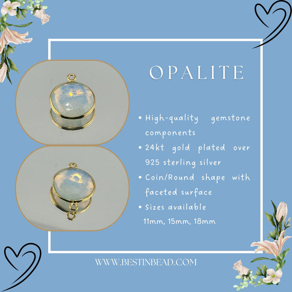 Opalite Coin/Round Pendant - Boho Chic Gemstone Necklace with 24kt Gold Elegance