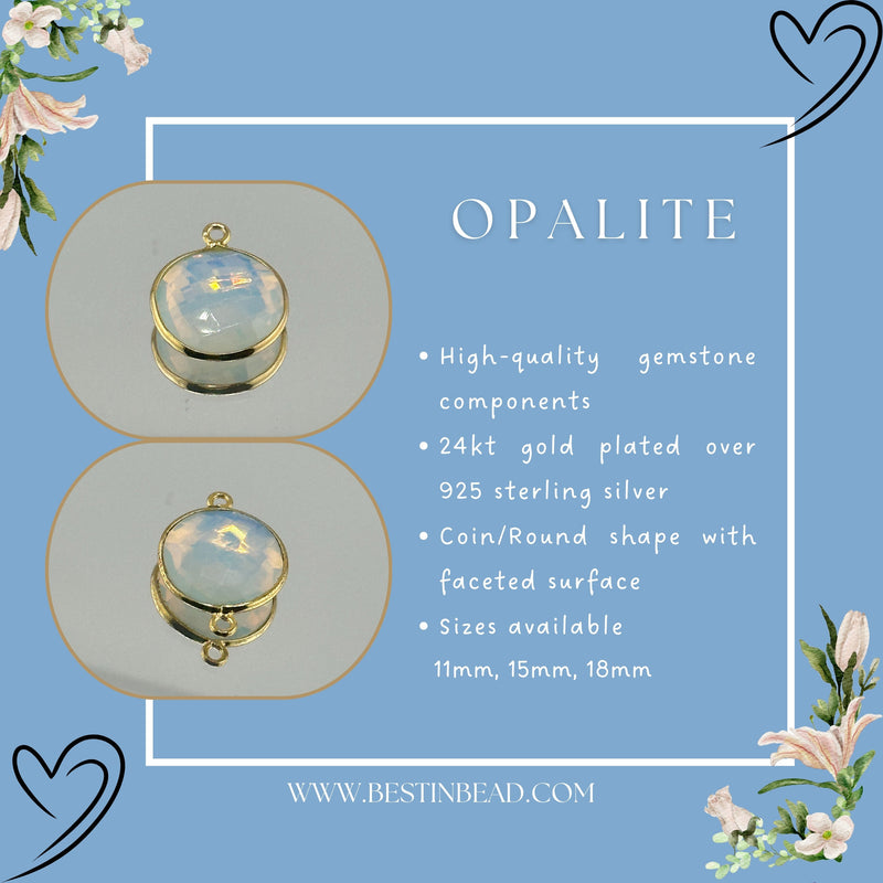 Opalite Coin/Round Pendant - Boho Chic Gemstone Necklace with 24kt Gold Elegance