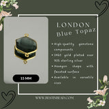 Boho Chic London Blue Topaz Bezel Pendant - Handcrafted Gemstone Necklace with 24kt Gold Plating