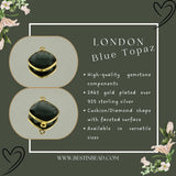 Boho Chic London Blue Topaz Bezel Pendant - Handcrafted Gemstone Necklace with 24kt Gold Plating