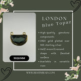 Boho Chic London Blue Topaz Bezel Pendant - Handcrafted Gemstone Necklace with 24kt Gold Plating