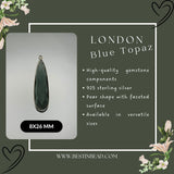 London Blue Topaz Pendant – Sterling Silver Pear Gemstone Bezel